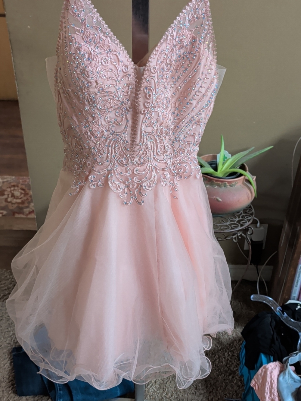 Dancing Queen Blush Pink Beaded Tulle Mini Dress